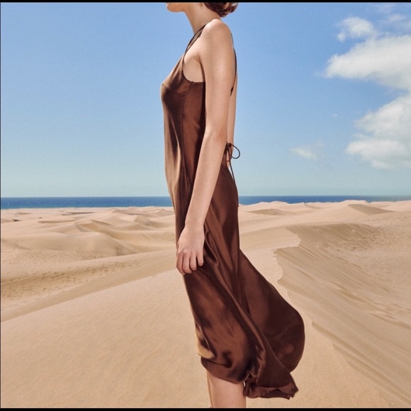 BROWN SILK MIDI DRESS - Picture 2 of 6
